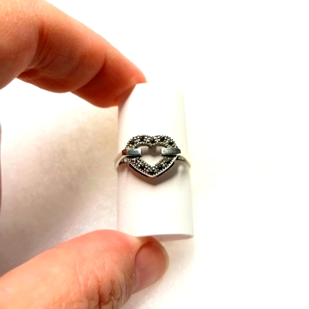 Vintage Sterling Silver Marcasite Open Heart Ring Size 7.5